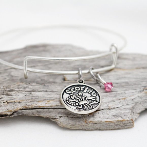 October Scorpio Adjustable Charm Bangle - Handmade Zodiac Bracelet - Picture 1 of 12